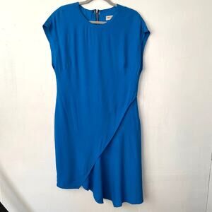 Emilio Pucci Blue Bias Cut Zipper Sleeveless Shift Flounce Dress 12 Workwear